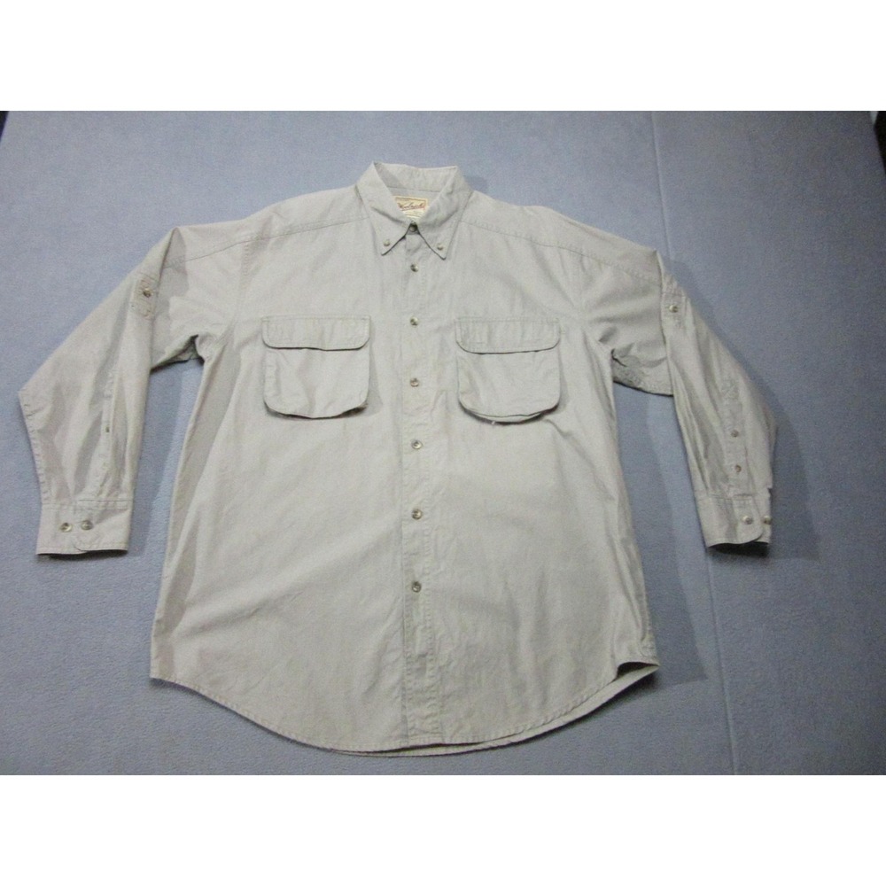 Vtg Woolrich Shirt Mens Large Beige Khaki Outdoor Pockets 90s Cargo Utility Hunt